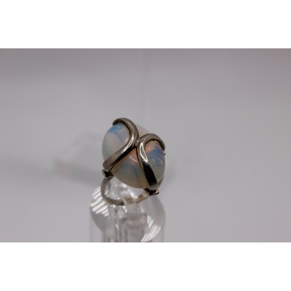 Vintage Sterling Silver Opalite Ring and Earring Set Size 6.5 Modernist Cage